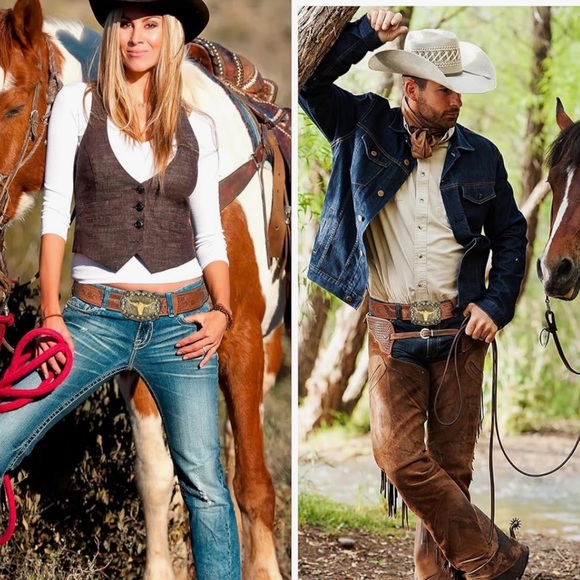 Womens Leather Cowgirl Buckle Belt Size M (36 Inches) New Without Tags - Picture 4 of 10